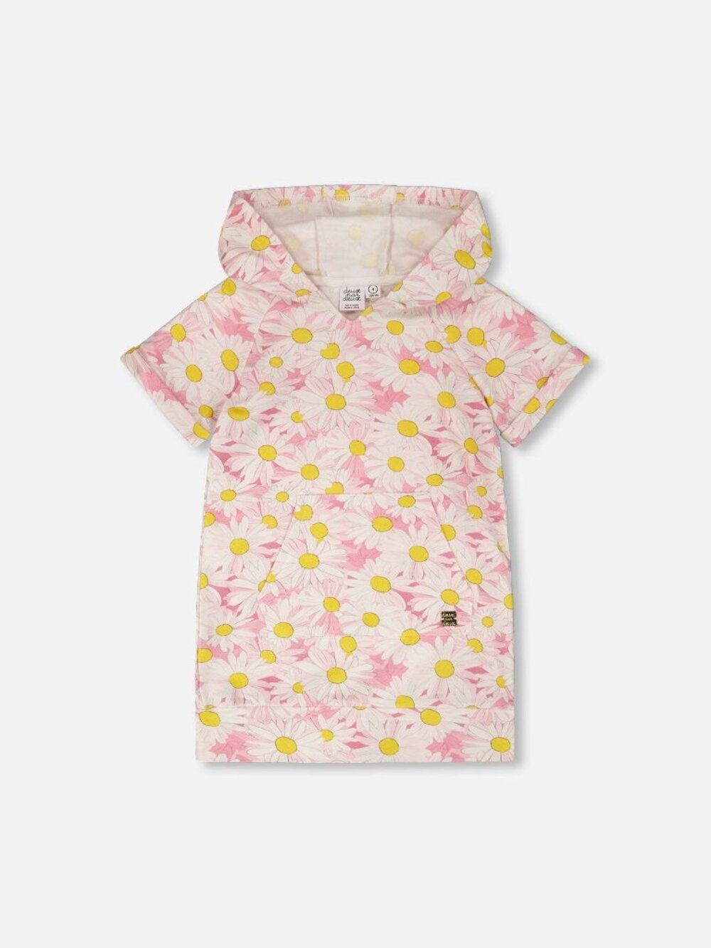 Deux par Deux French Terry Hooded Dress Pink Printed Daisies Size 3